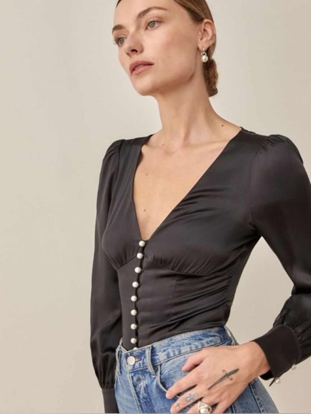 Reformation all Black Cadence Silk top